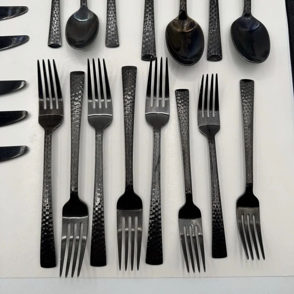 Hampton Forge Signature Gun Metal 22pc Hammered Stainless Mixed Flatware